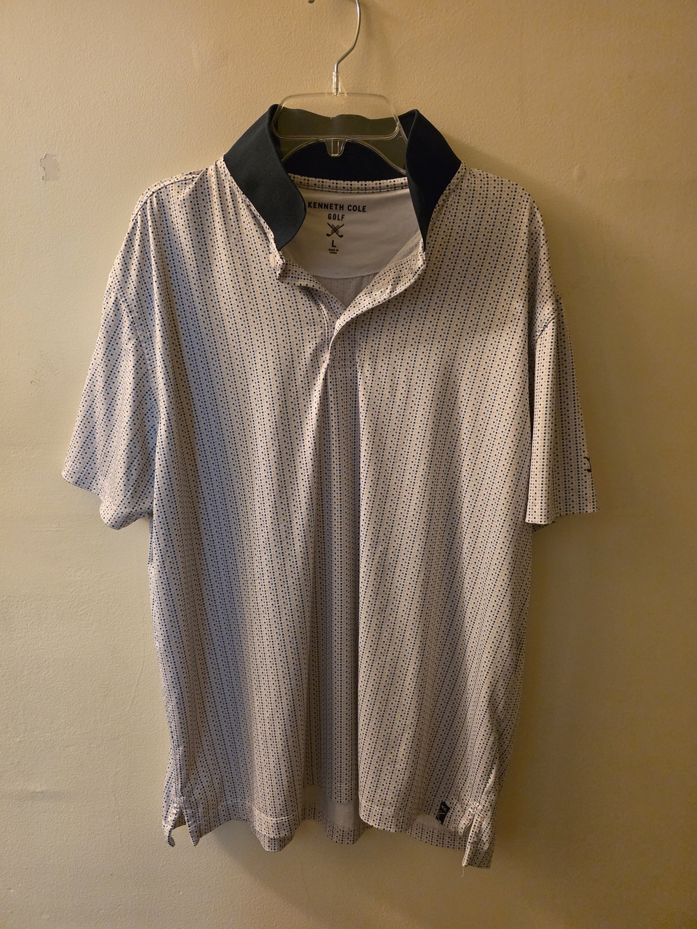 Kenneth Cole White Polo with Navy Trim and Micro Pattern